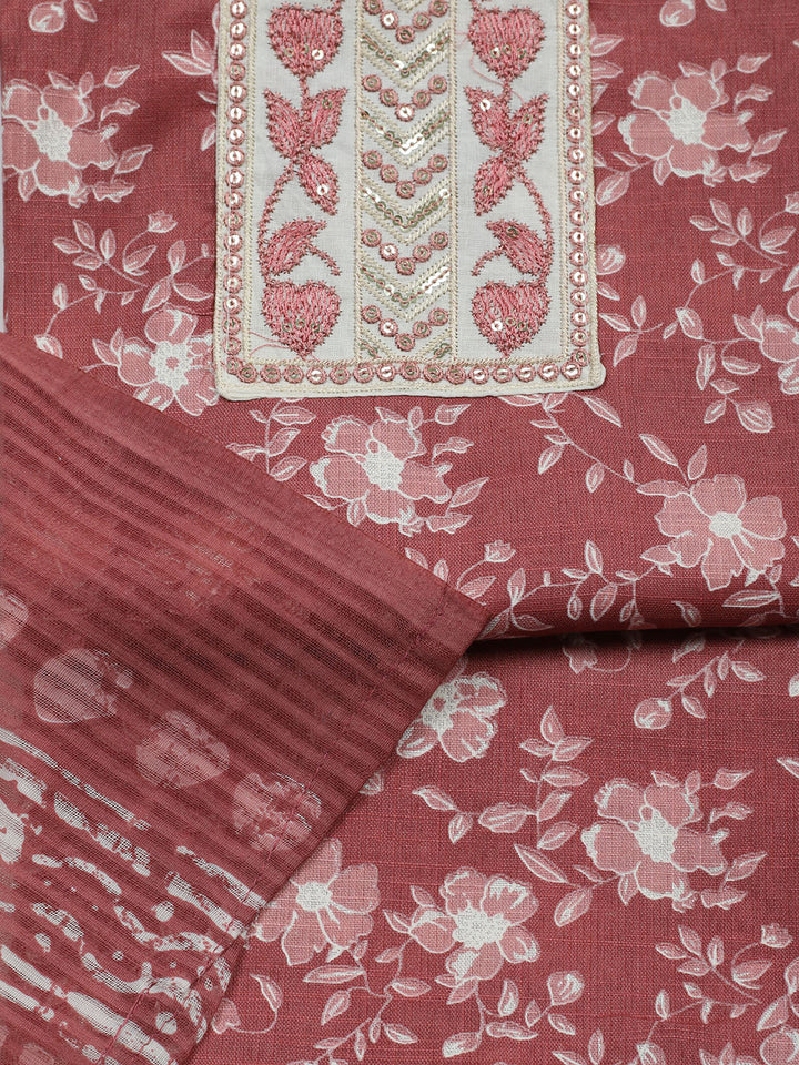 Printed Cotton Blend Unstitched Suit With Pant &amp; Dupatta