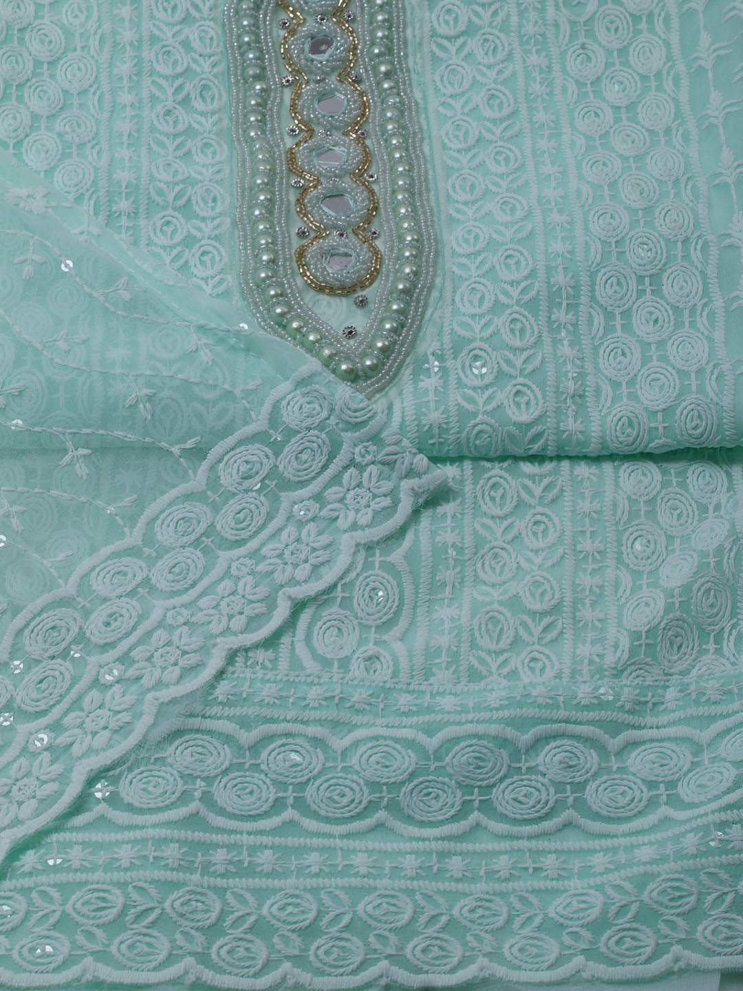 Chikan Work Georgette Unstitched Suit With Dupatta
