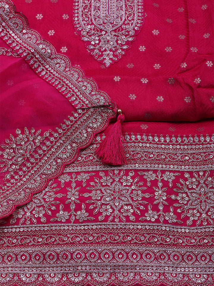 Neck Embroidered Chanderi Unstitched Suit With Dupatta