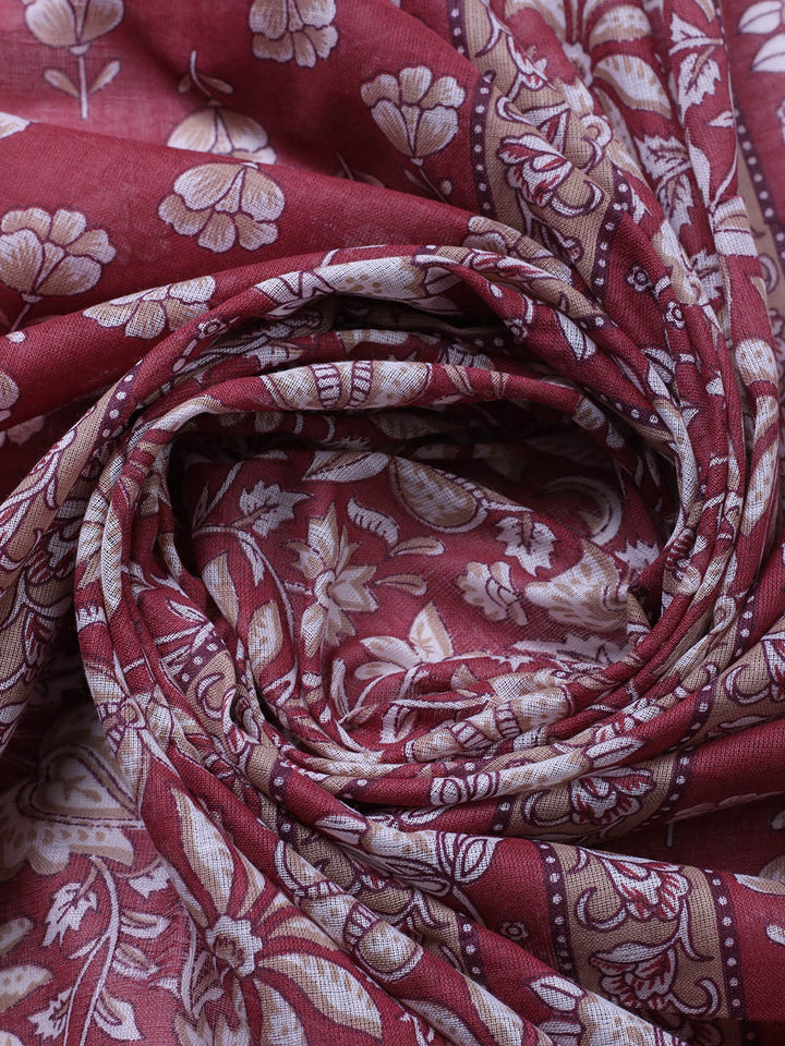 Printed Cotton Blend Unstitched Suit With Pant &amp; Dupatta