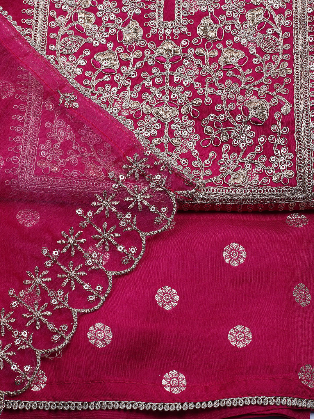 Neck Embroidered Chanderi Unstitched Suit With Dupatta