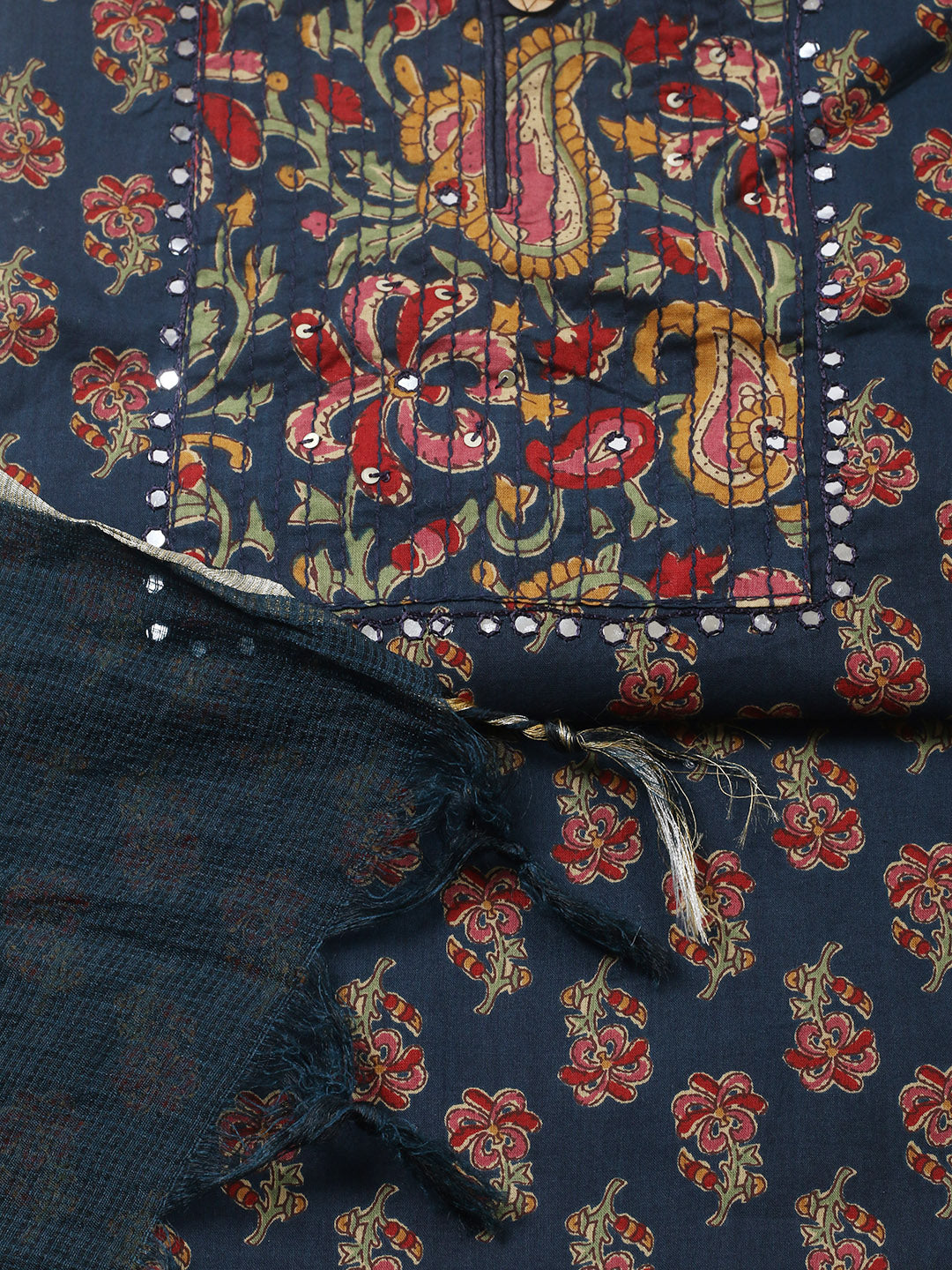 Embroidered Cotton Blend Unstitched Suit With Pant &amp; Dupatta