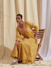 Floral Printed Cotton Anarkali Kurta With Pants