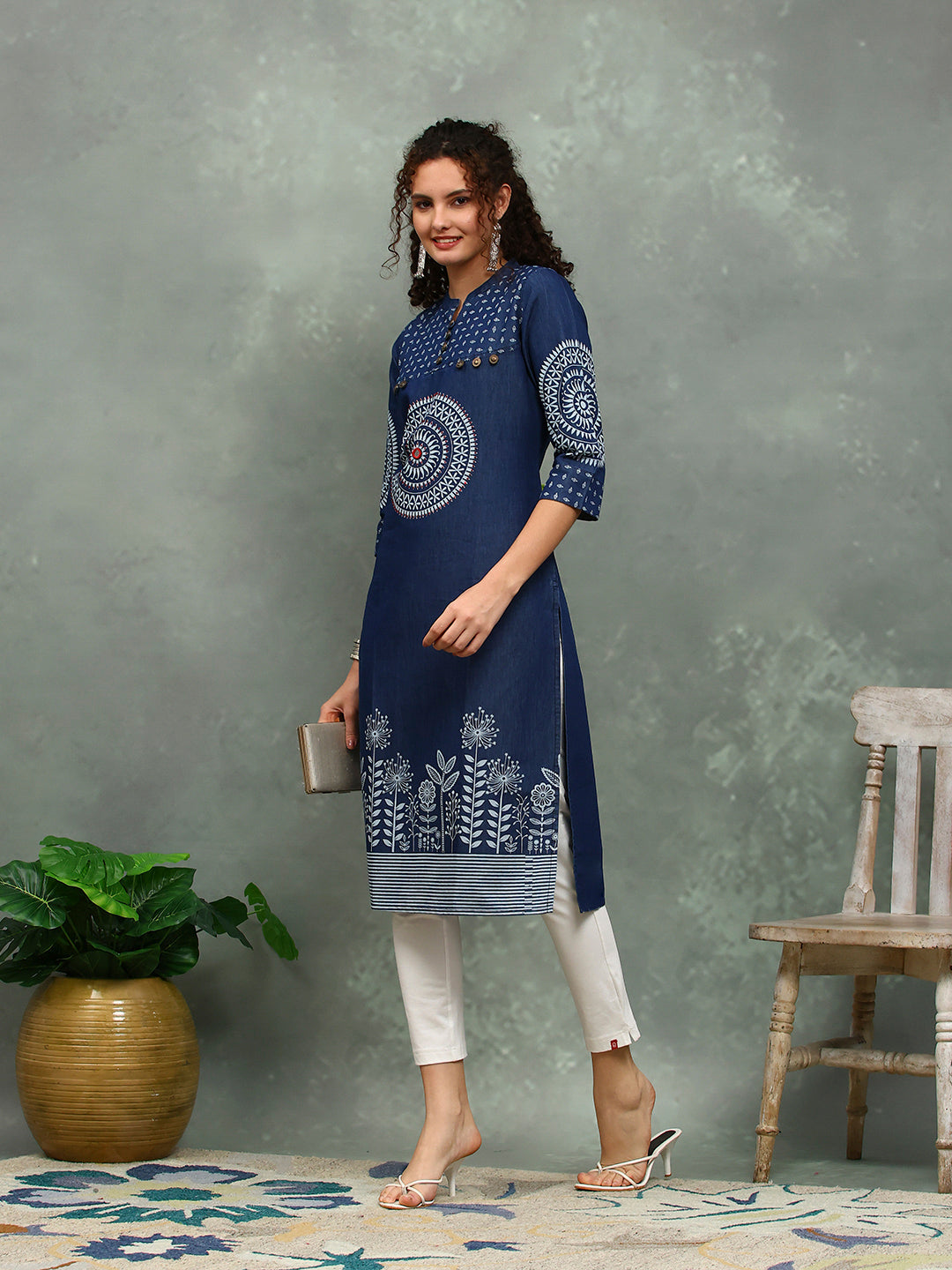 Printed Denim Kurta