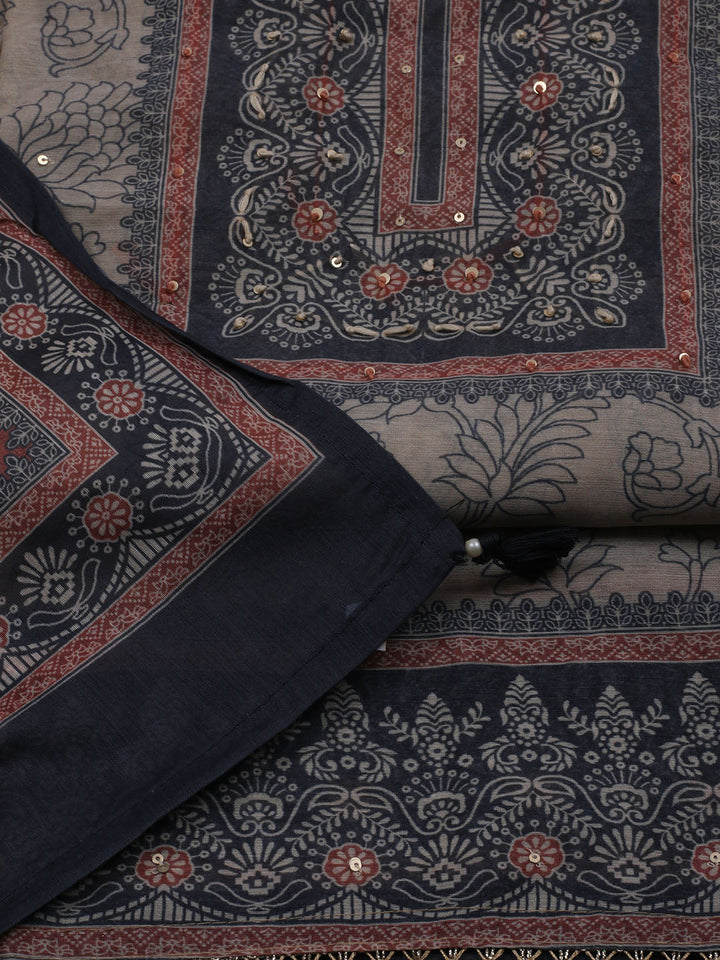 Printed Chanderi Unstitched Suit With Dupatta