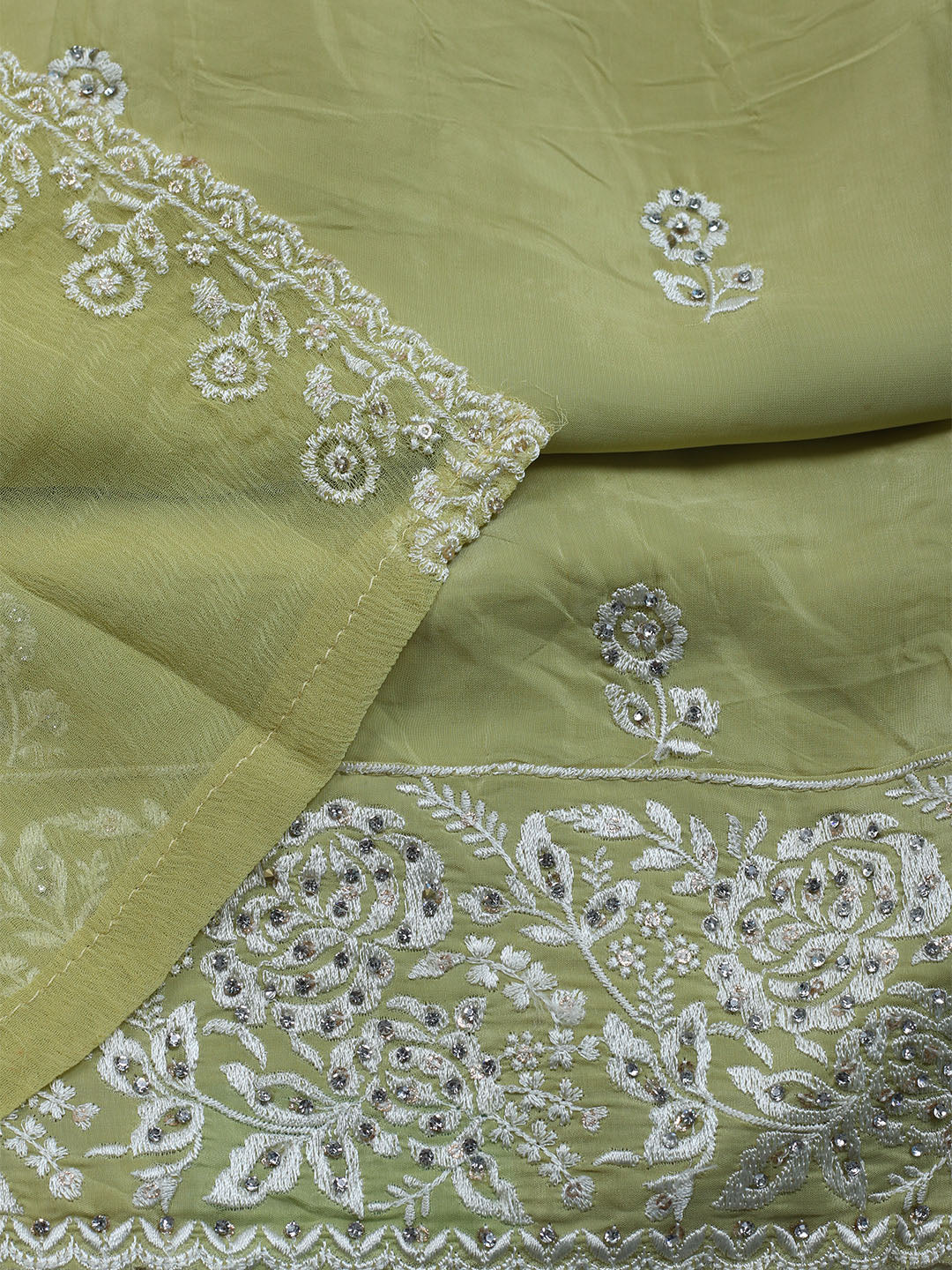 Embroidered Crepe Unstitched Suit With Dupatta