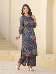 Printed Cotton Blend Kurta With Palazzo