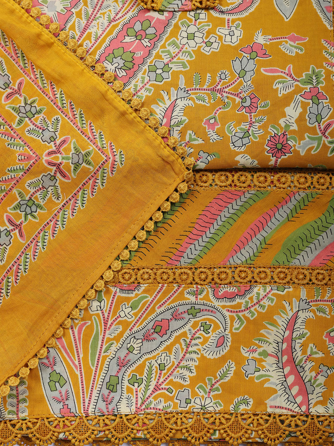 Embroidered Cotton Blend Unstitched Suit With Pant Dupatta