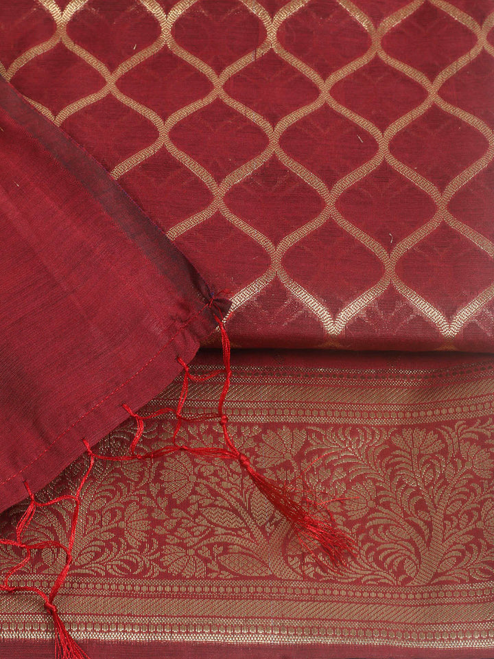 Woven Design Chanderi Unstitched Suit With Pant &amp; Dupatta