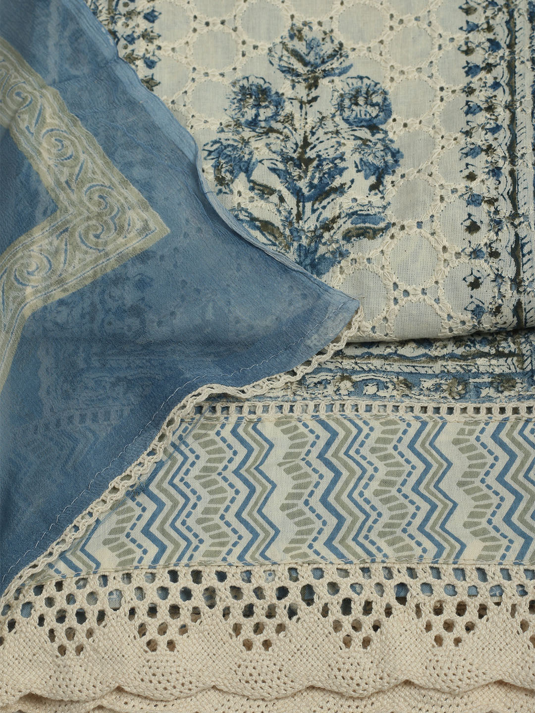 Printed Cotton Unstitched Suit With Pant &amp; Dupatta