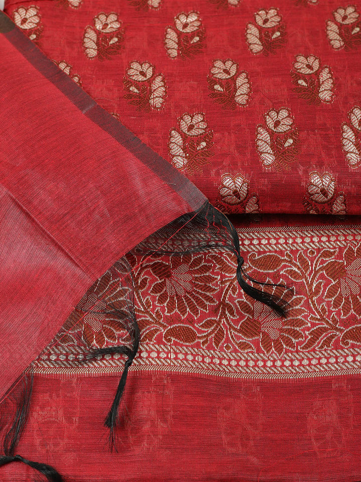 Woven Design Chanderi Unstitched Suit With Pant &amp; Dupatta