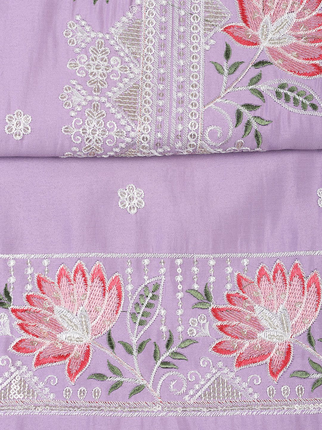 Neck Embroidered Chanderi Unstitched Suit With Dupatta