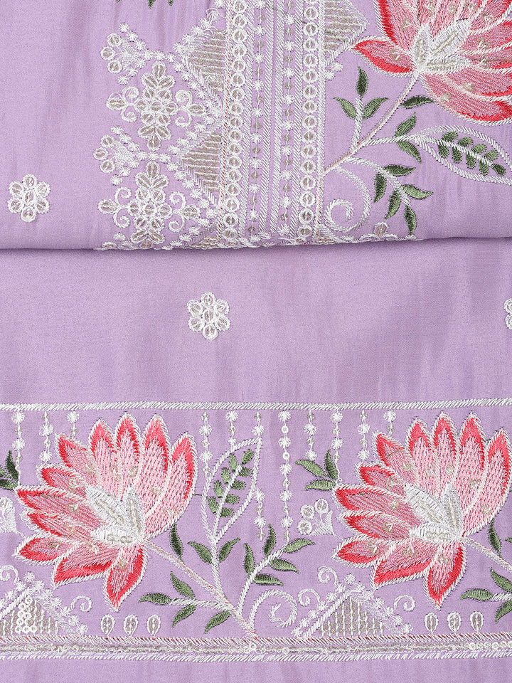 Neck Embroidered Chanderi Unstitched Suit With Dupatta