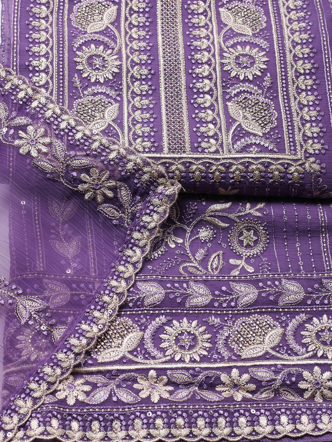 Embroidered Organza Unstitched Suit With Pant &amp; Dupatta