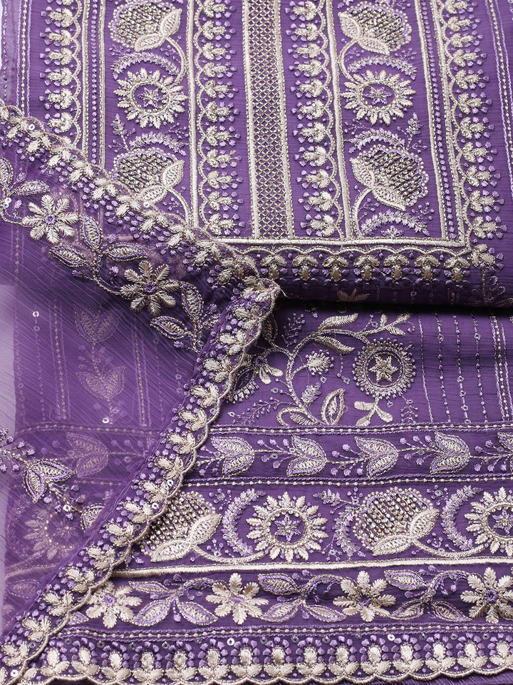 Embroidered Organza Unstitched Suit With Pant &amp; Dupatta