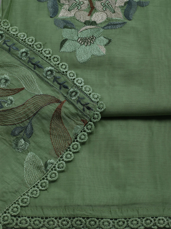 Embroidered Chanderi Unstitched Suit With Dupatta