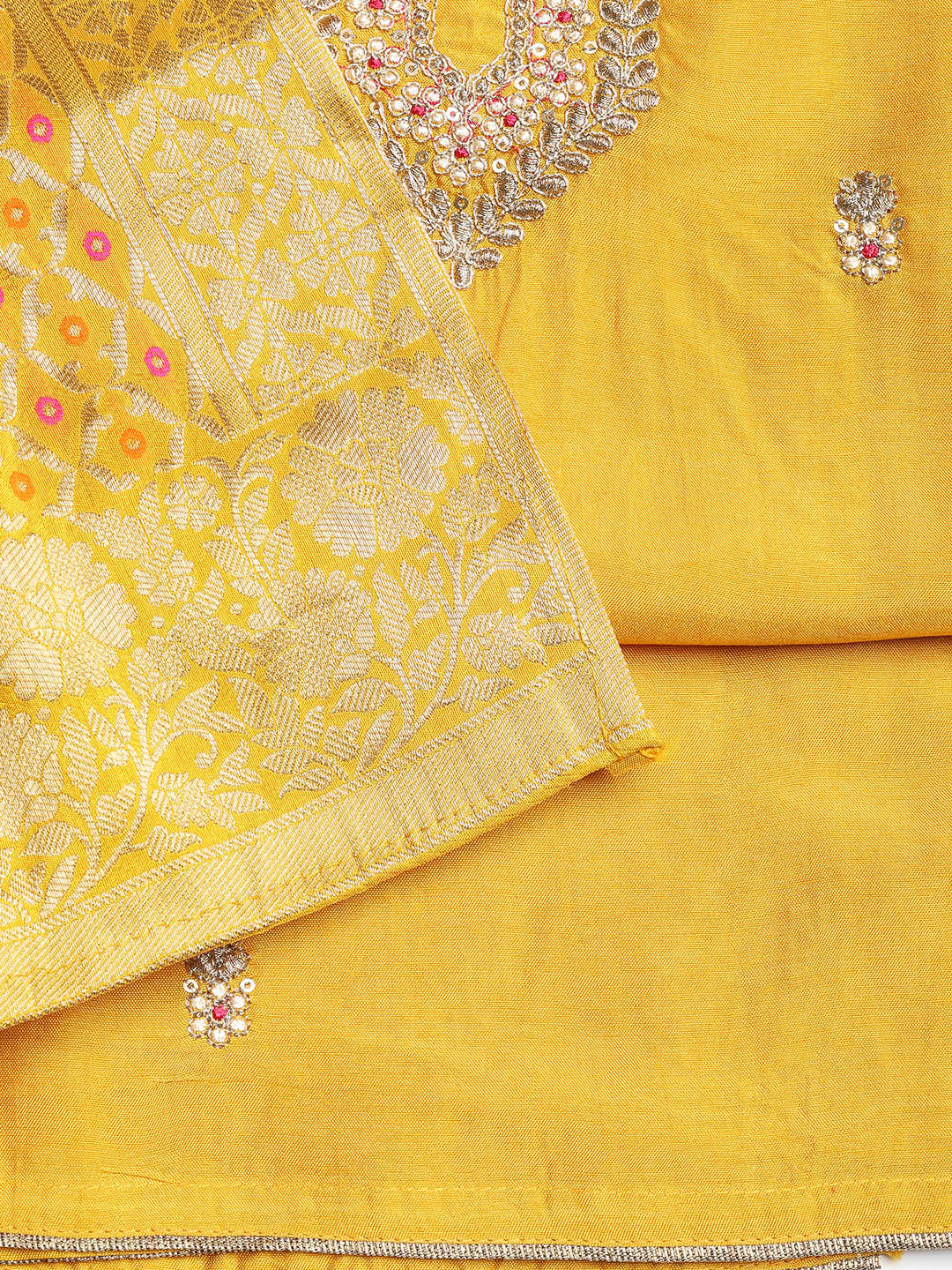Neck Embroidered Chanderi Unstitched Suit With Dupatta