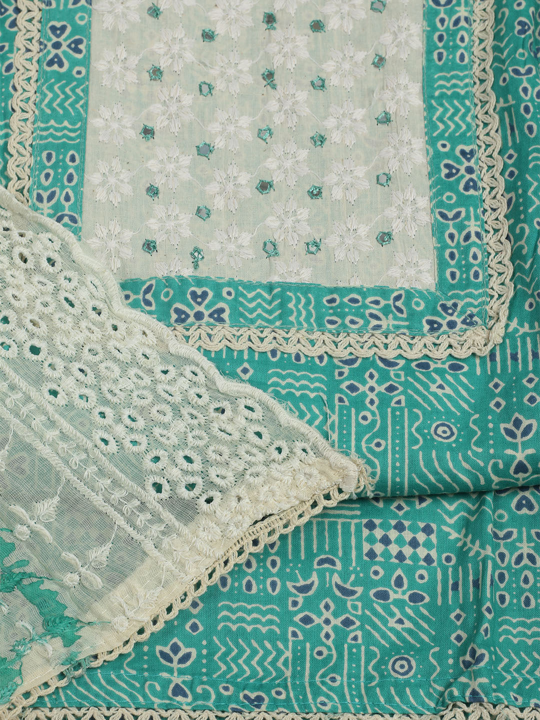 Printed Cotton Unstitched Suits Printed Suit With Pant &amp; Dupatta