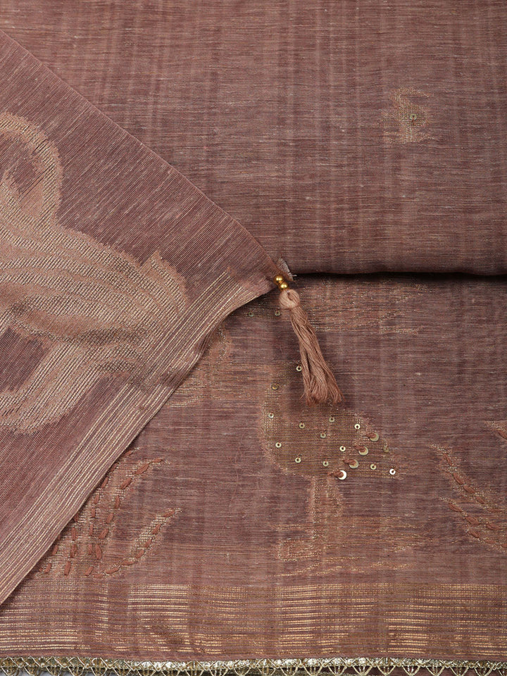 Woven Design Chanderi Unstitched Suit With Pant &amp; Dupatta