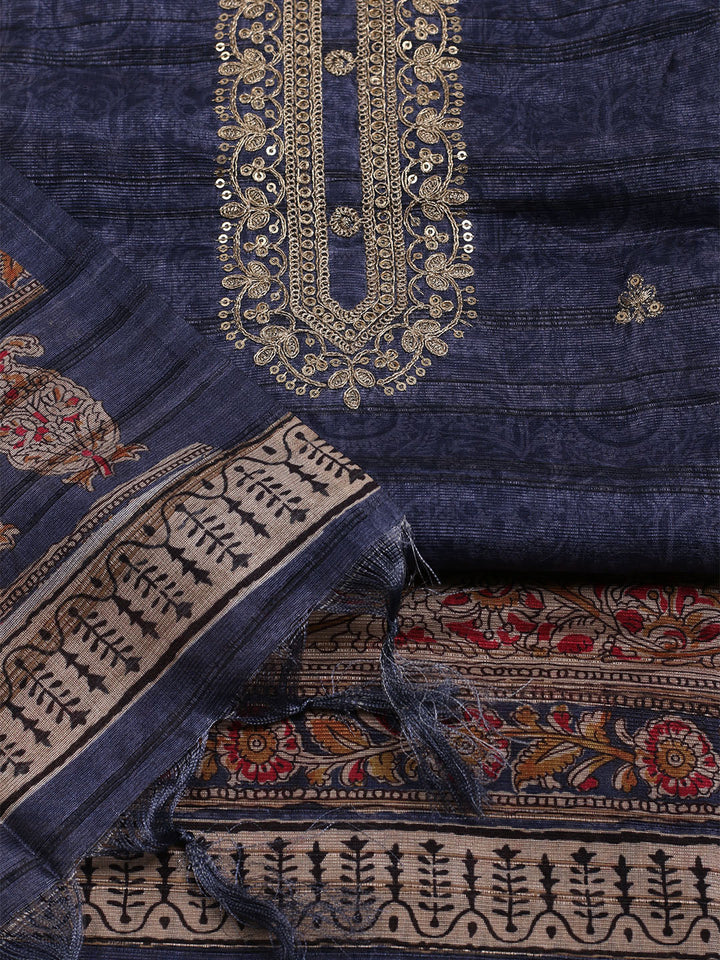 Embroidered Art Silk Unstitched Suit With Dupatta