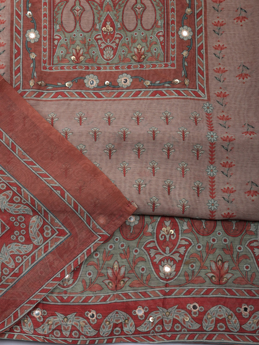 Embellished Chanderi Unstitched Suit With Pant &amp; Dupatta