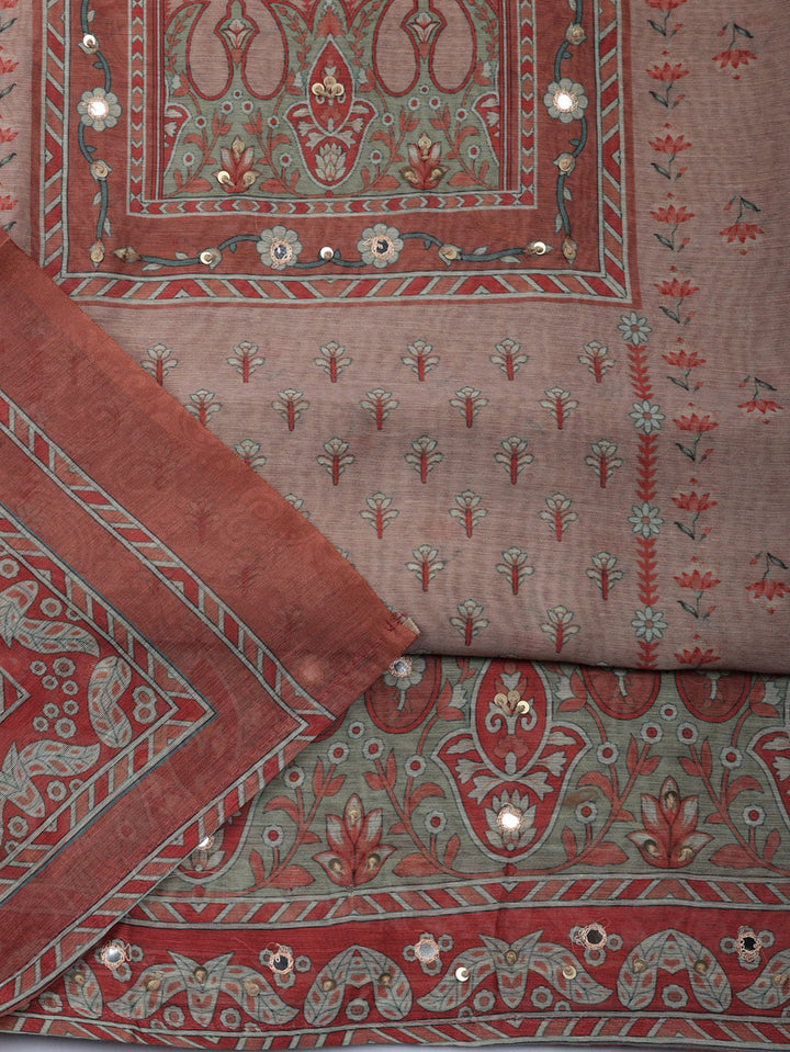 Embellished Chanderi Unstitched Suit With Pant &amp; Dupatta