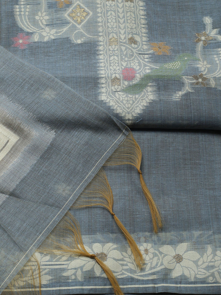 Printed Chanderi Unstitched Suit With Pant &amp; Dupatta