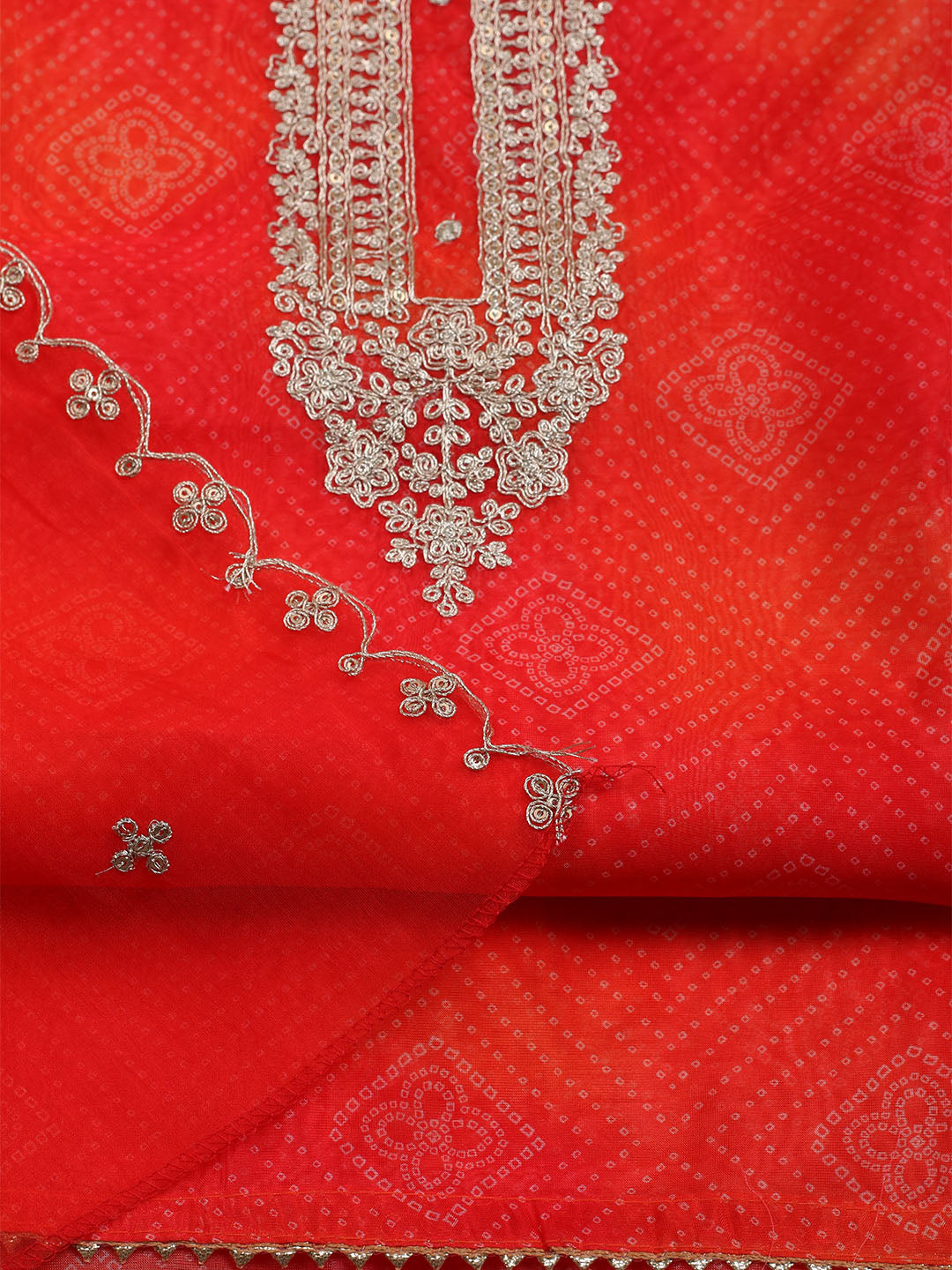 Neck Embroidered &amp; Printed Organza Unstitched Suit With Dupatta