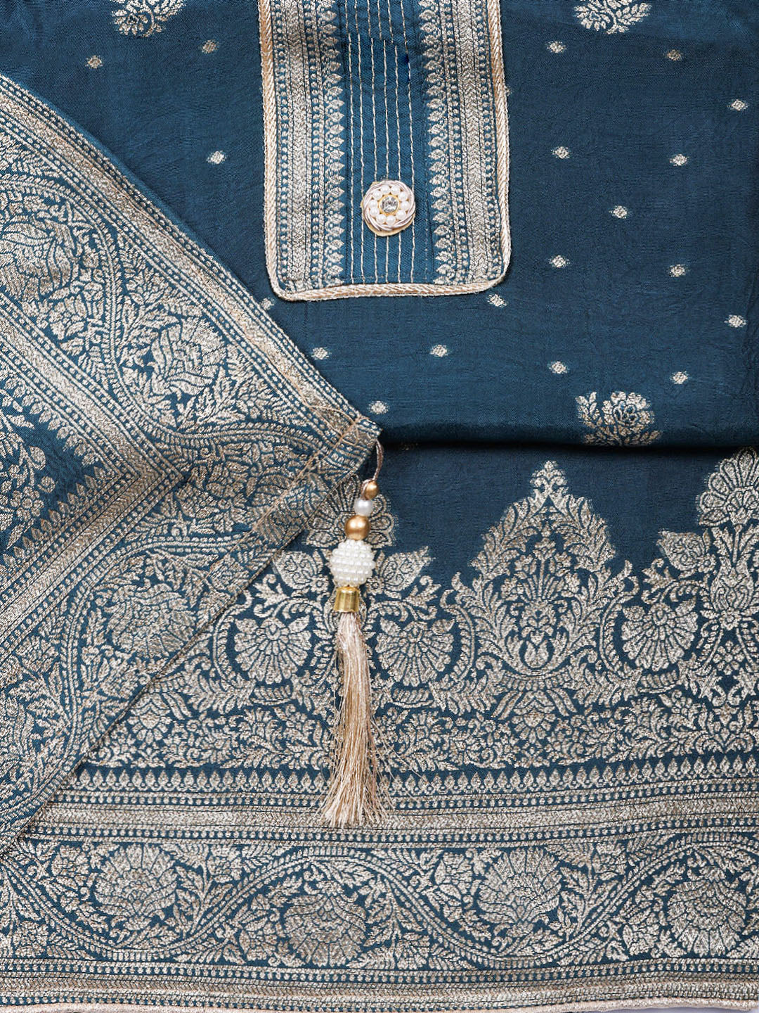 Woven Design Chanderi Unstitched Suit With Pant &amp; Dupatta