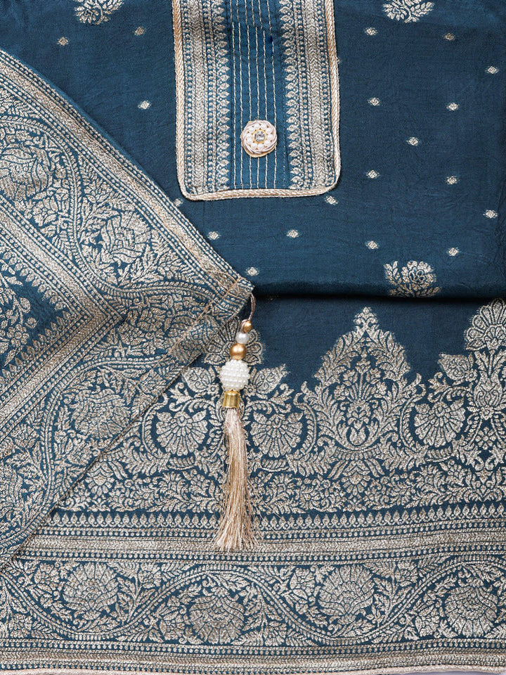 Woven Design Chanderi Unstitched Suit With Pant &amp; Dupatta