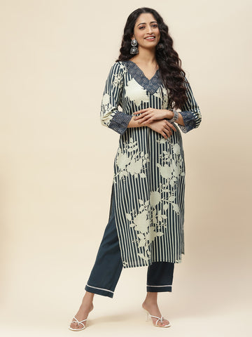 Printed Cotton Kurta With Pants Straight