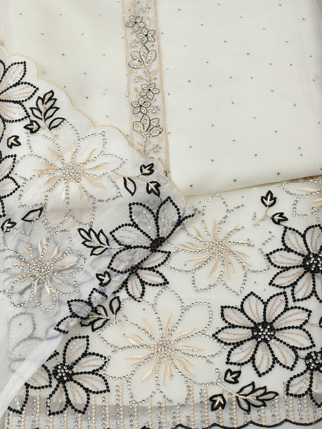 Embellished Organza Unstitched Suit With Pant &amp; Dupatta