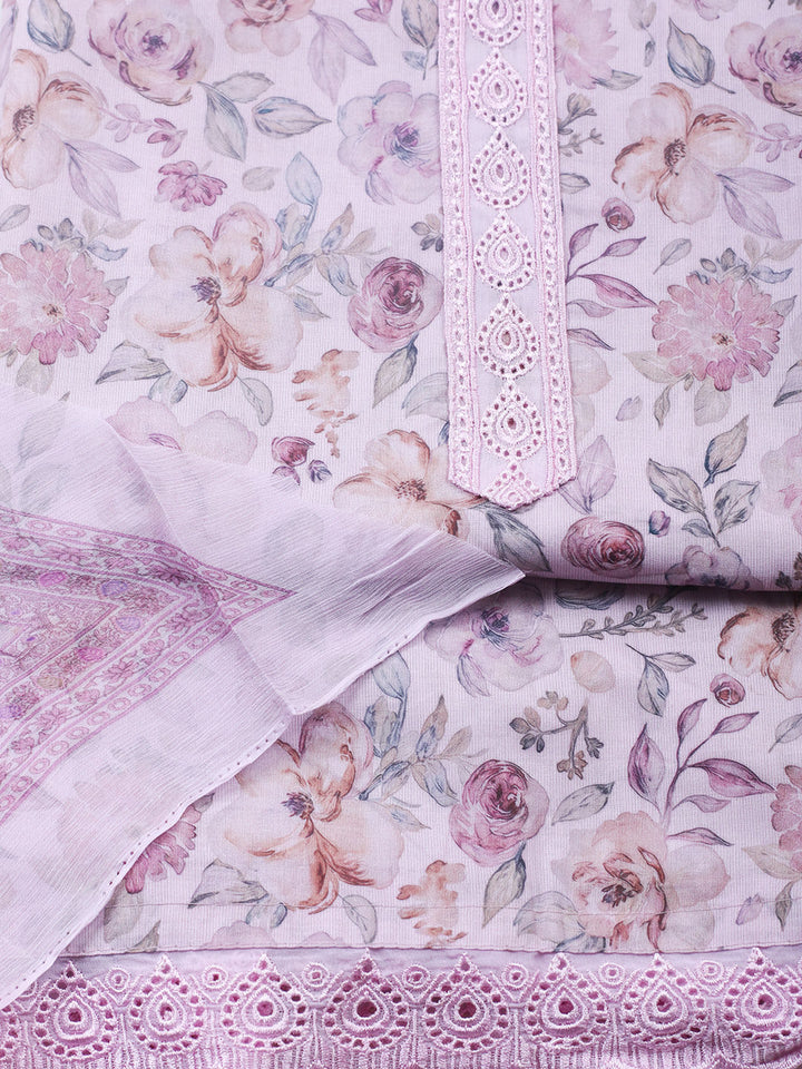Embroidered Cotton Blend Unstitched Suit With Pant &amp; Dupatta