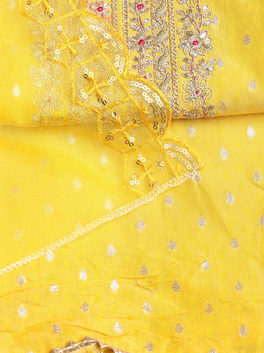 Neck Embroidered Chanderi Unstitched Suit With Dupatta