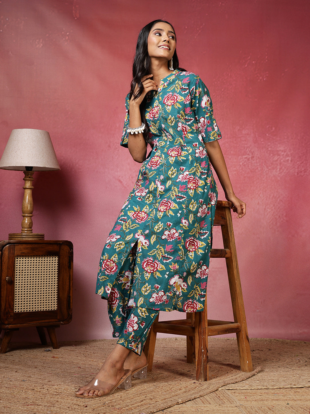 Printed Cotton Blend Kurta With Pants