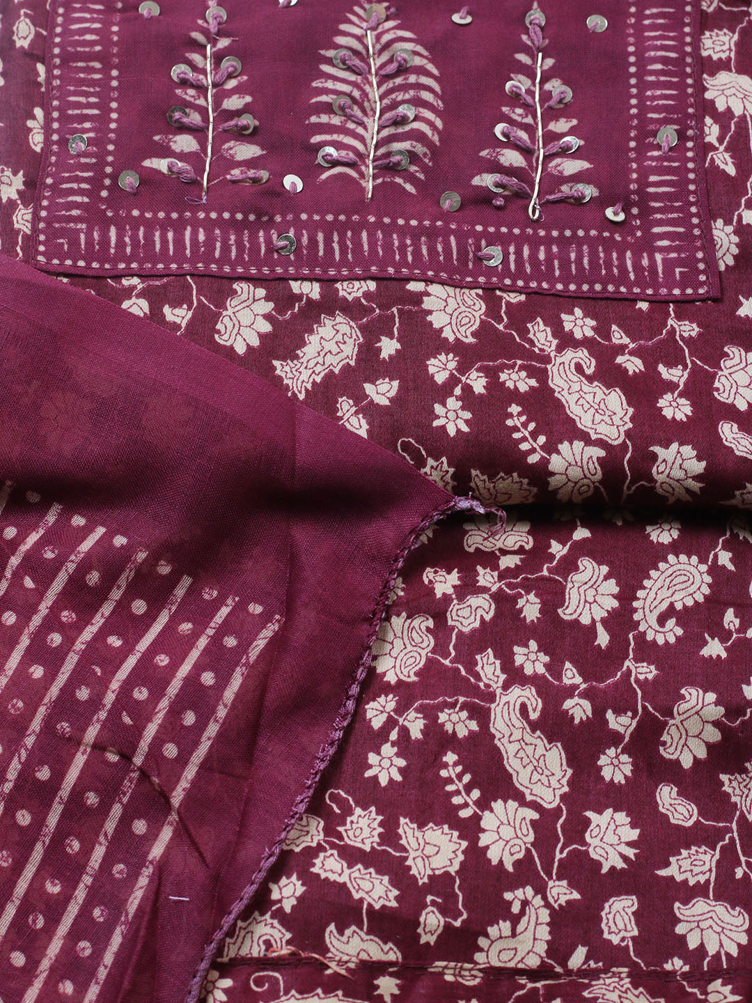 Printed Cotton Blend Unstitched Suit With Pant &amp; Dupatta