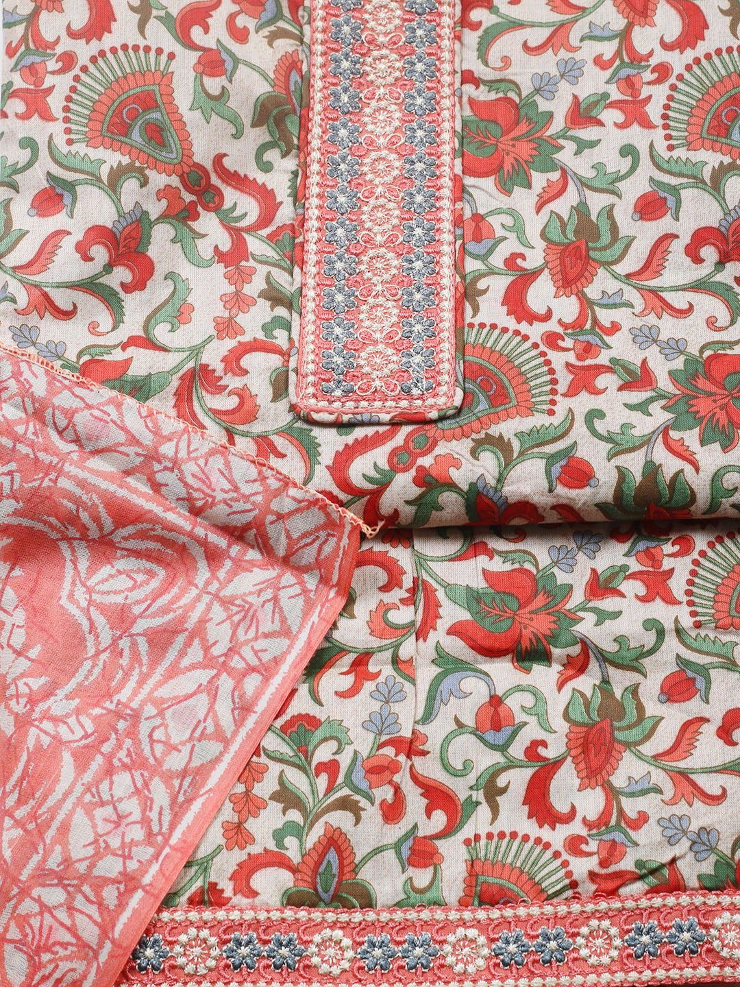 Printed Cotton Blend Unstitched Suit With Pant &amp; Dupatta