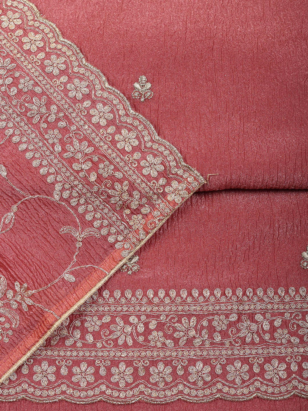 Embroidered Tissue Unstitched Suit With Pant &amp; Dupatta