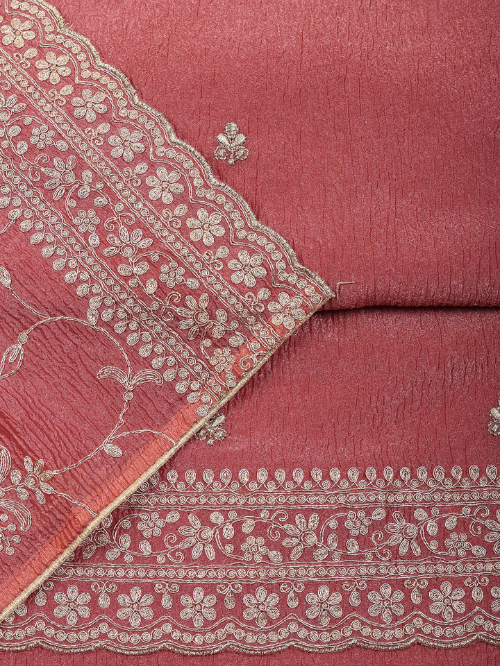 Embroidered Tissue Unstitched Suit With Pant &amp; Dupatta