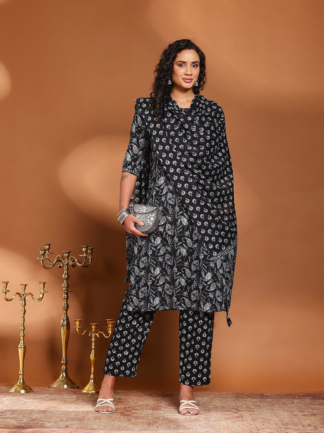 Printed Cotton Kurta With Pant &amp; Dupatta