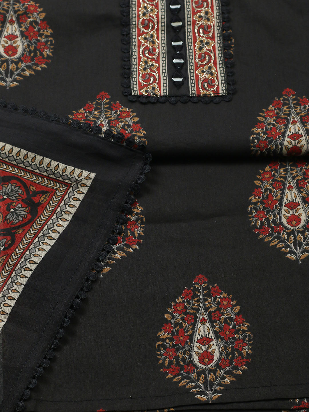 Embroidered Cotton Blend Unstitched Suit With Pant Dupatta
