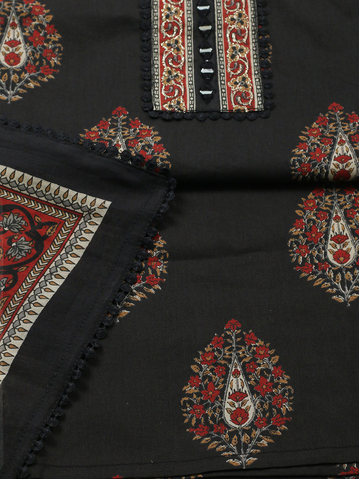 Embroidered Cotton Blend Unstitched Suit With Pant Dupatta