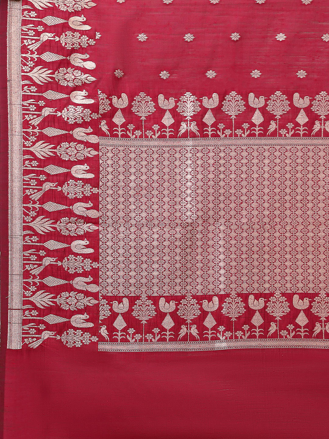 Zari Border Booti Cotton Blend Woven Saree