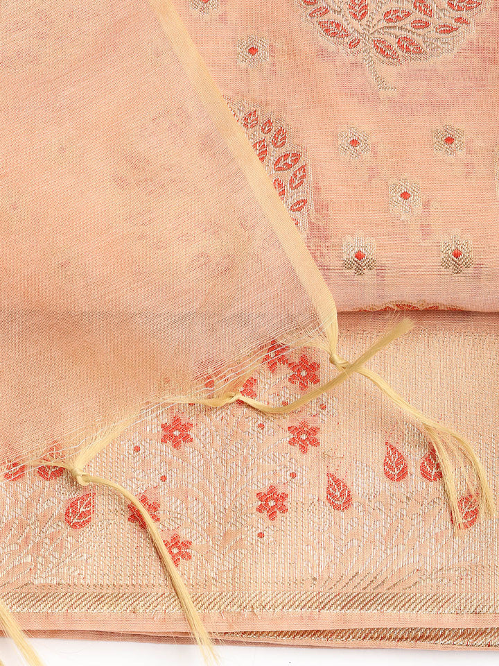 Woven Banarasi Chanderi Unstitched Suit With Dupatta