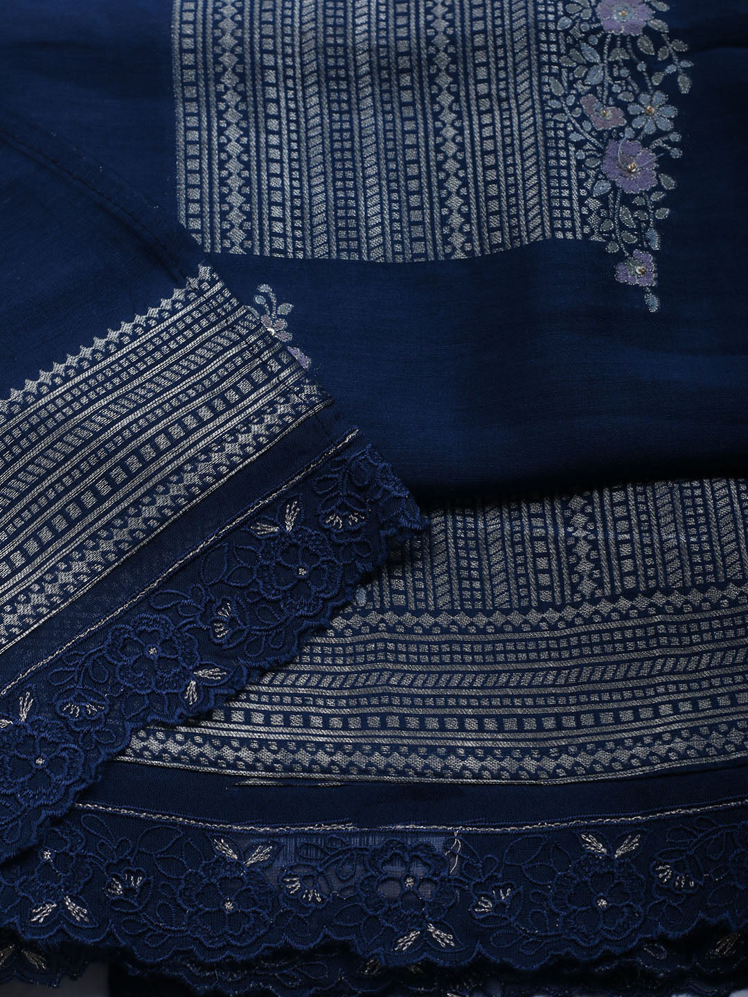 Embroidered Chanderi Unstitched Suit With Dupatta