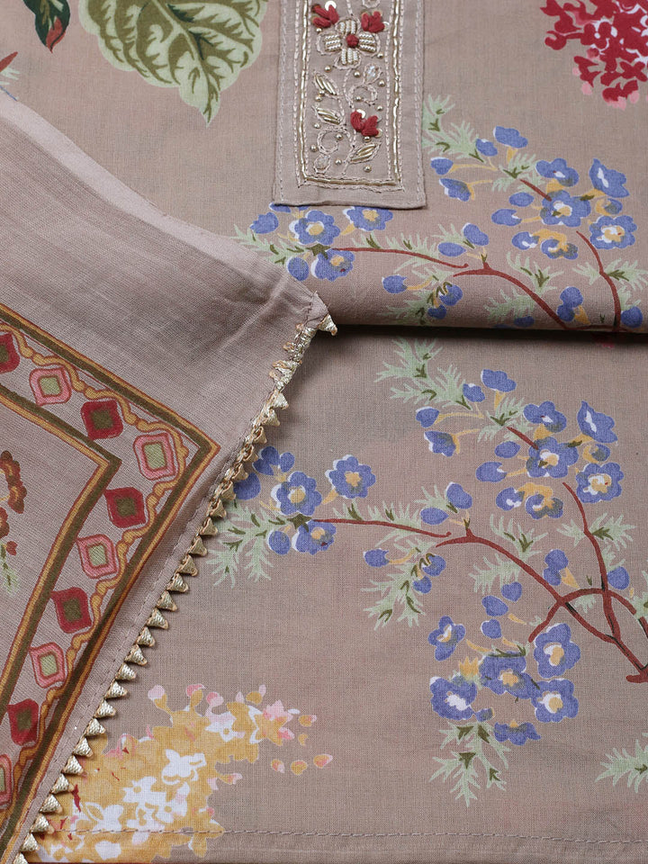 Embroidered Cotton Blend Unstitched Suit With Pant &amp; Dupatta