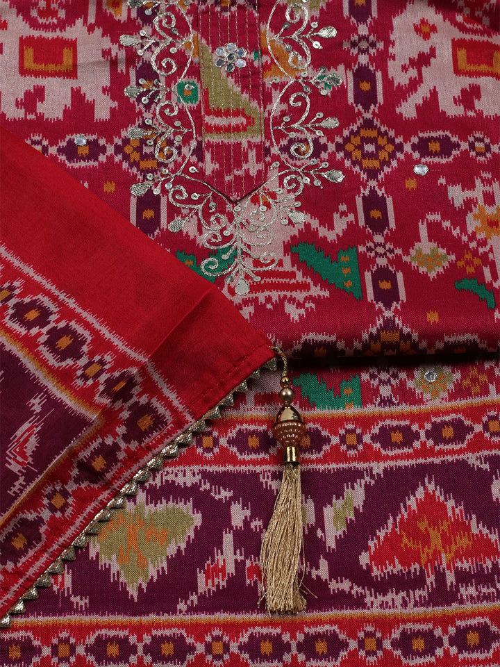 Printed Chanderi Unstitched Suit With Dupatta