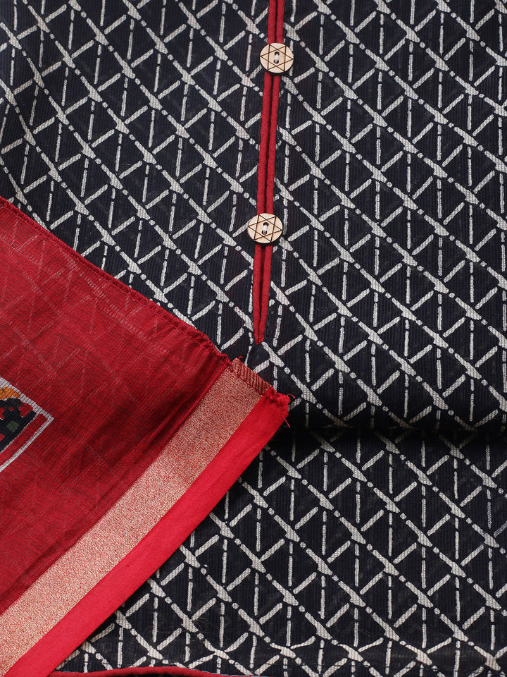 Embroidered Cotton Blend Unstitched Suit With Pant &amp; Dupatta