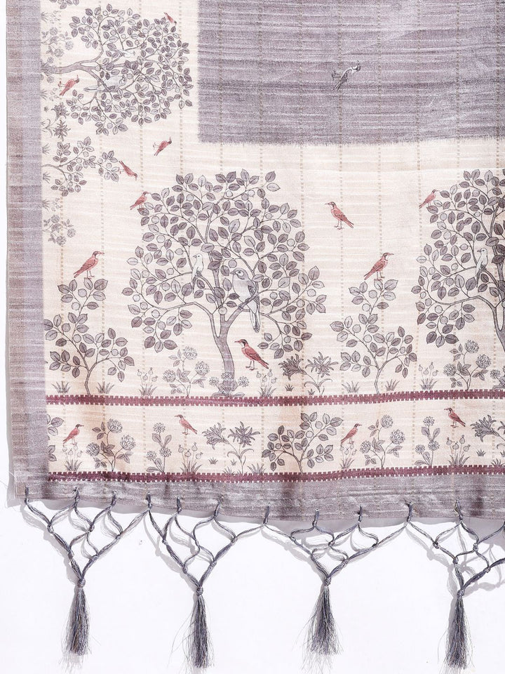 Floral Printed Tussar Silk Saree