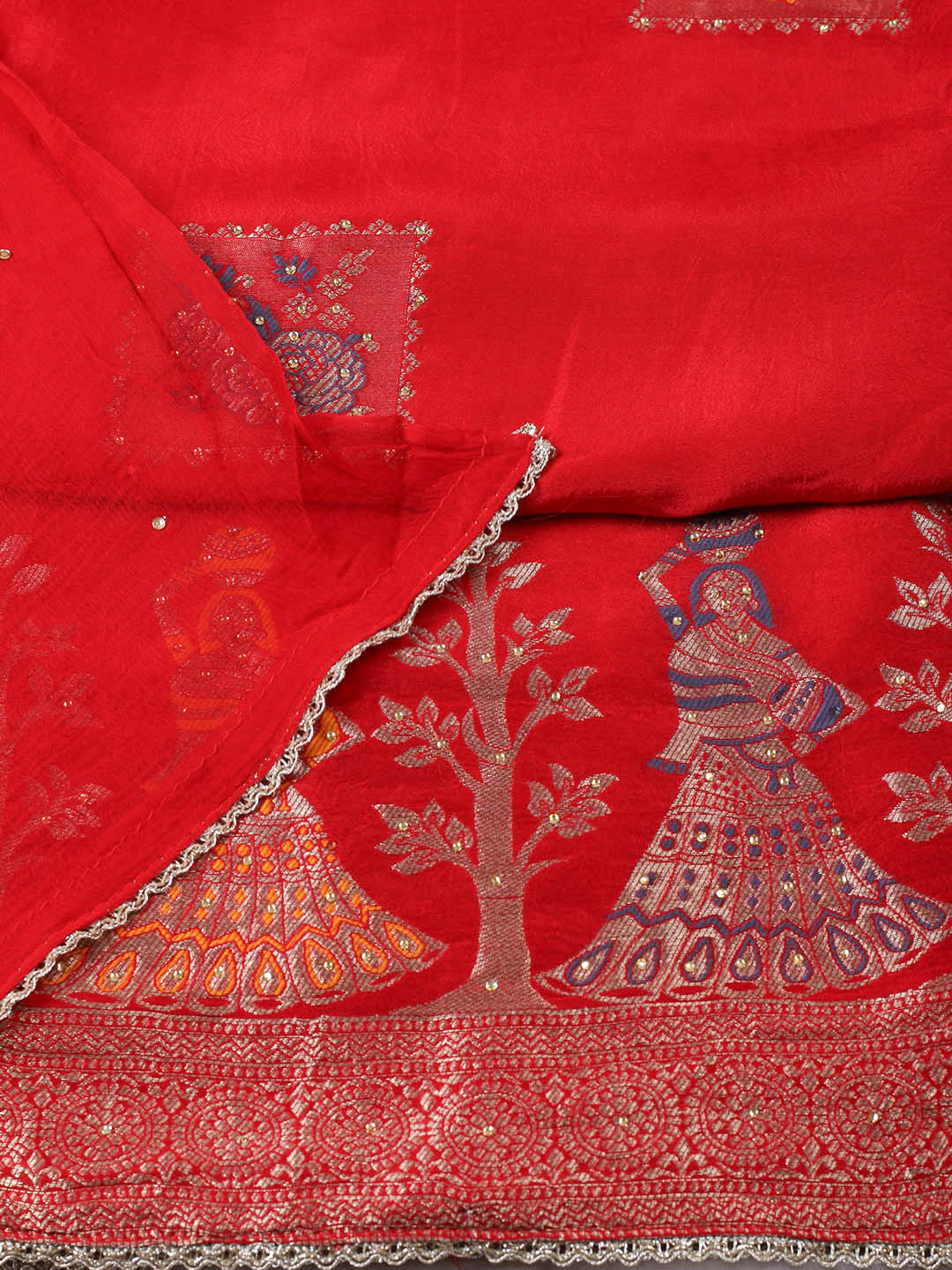 Woven Design Chanderi Unstitched Suit With Pant &amp; Dupatta